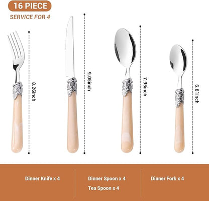 Serving Sets, 16-Piece Flatware Cutlery Set, Durable Stainless Steel Serving Utensils Set Including Dinner Forks, Knives, Spoons With Classic Handle For Steak, Salad, Soup, Tea (Set of 4)