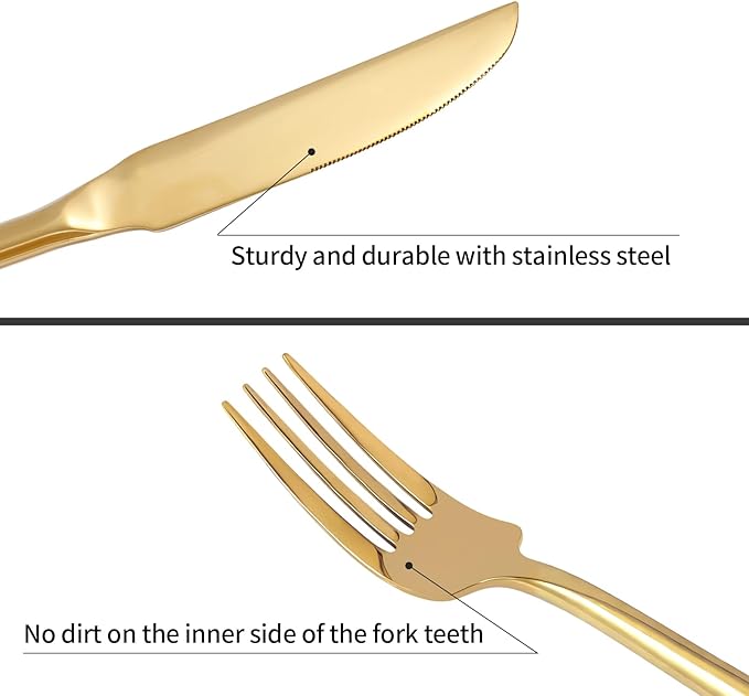 Gold Silverware Set Flatware Set Stainless Steel Cutlery Set Hexagon Handle Home Kitchen Daily Use 30 Pieces Service for 6