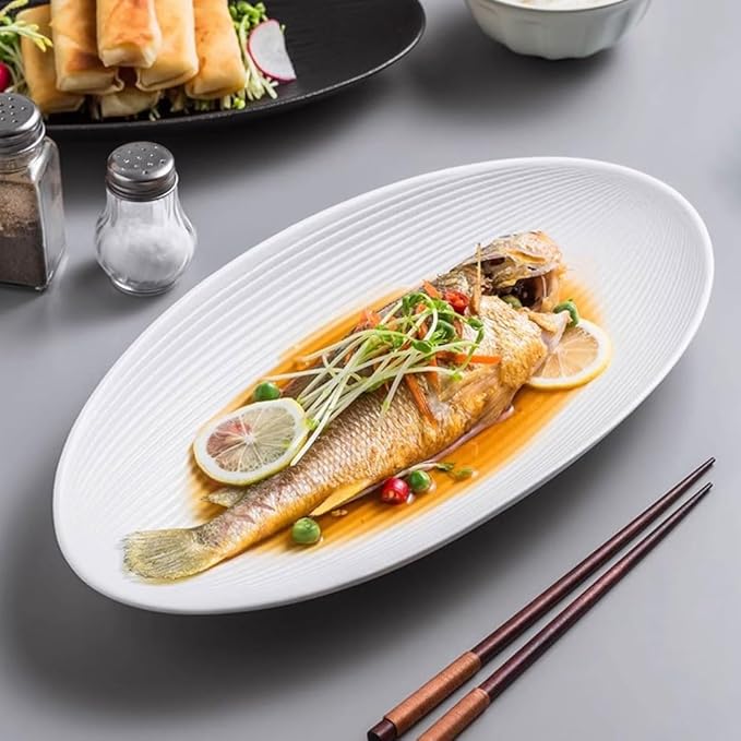 SONGCHAO Party Supplies Household Large Oval Steamed Fish Plate Ceramic Dinner Plate Restaurant Appetizer Plate Steak Plate Pasta Plate Party Plates (Color : 31cm)