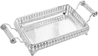 Portable Serving Tray with Handles for Tea and Coffee 45x20cm for Special Occasions, Silver