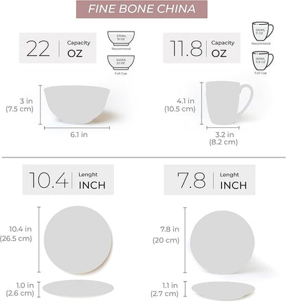 Bulgary Plates and Bowls Sets Dishes Set for 4, Ceramic Plates and Bowls Set, Service for 4, Bone China Dinnerware Set Salad Dessert Plates, and Cereal Bowls Set, Microwave safe by KOKEN
