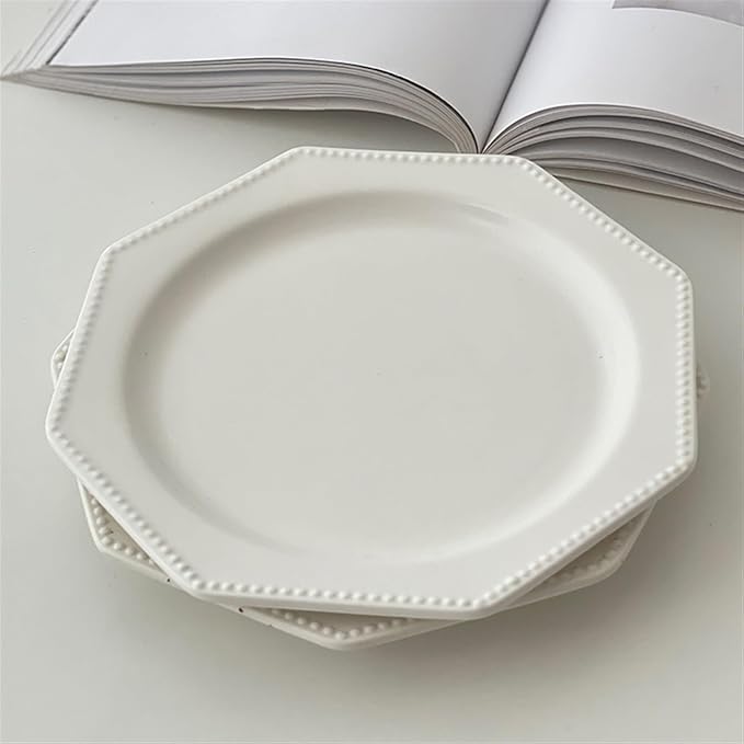 SONGCHAO Party Supplies Creative Octagonal Plate White Dessert Plate Home Restaurant Kitchen Plate Cake Plate Ceramic Retro Plate Party Plates (Color : A)
