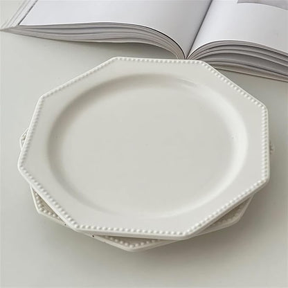 SONGCHAO Party Supplies Creative Octagonal Plate White Dessert Plate Home Restaurant Kitchen Plate Cake Plate Ceramic Retro Plate Party Plates (Color : A)