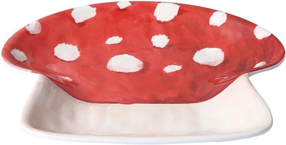 UP UPware Mushroom Shaped Melamine Dessert Plates, Small Serving Plates, for Appetizer, Snacks, and Side Dishes, Beige and Green, 6 Inch, Set of 4
