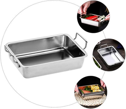 VOSAREA 1Pc Stainless Steel Food Tray with Handles Smooth Surface Snack Holder for Barbecue Fruits and Snacks Practical Silver Platter for Easy Serving