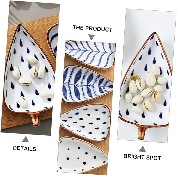 Homoyoyo Ceramic Snack Serving Plate with Leaf Design for Appetizers Sauces and Desserts for Home Dining Restaurants and Events
