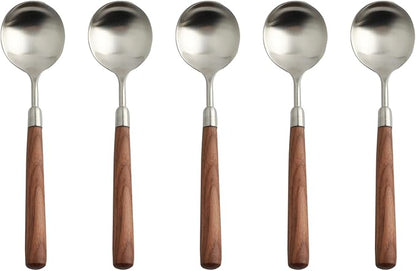 5-piece wooden handle spoons service for 5 people, flatware set, cutlery sets, utensil set,18/8 stainless steel home use hotel banquets wooden handle spoons,matte polishing