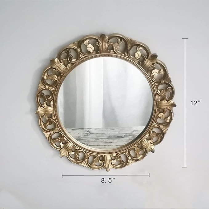 Hamphinee Sun Modeling Mirror Tray, Decorative Wall Mirror, Vintage Home Décor for Living Room, Kitchen, Bedroom, or Hallway, for Table Top or Wall Hanging Display, 12”X12”, Gold