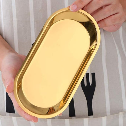 Buyer star Gold 2PCS 7.3inch Stainless Steel Oval Tray Fruit Trays Storage Tray Dish Plate Cosmetics Jewelry Decorative Organizer