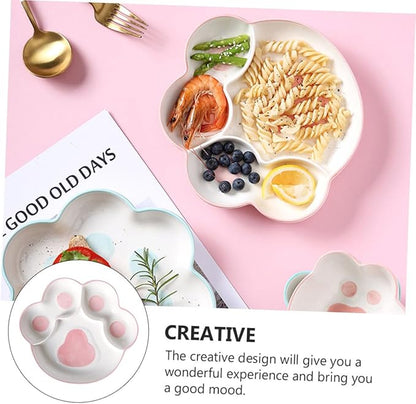 Cartoon Cat Claw Ceramic Plate Breakfast Tray Divided Serving Tray Food Storage Plate