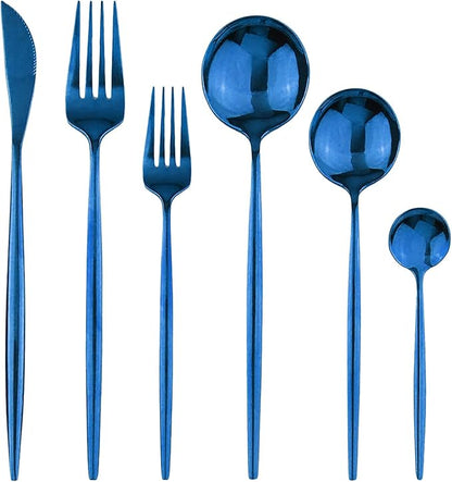 Blue 36-Pieces Silverware Flatware Mirror Polished Dinnerware, 18/0 Stainless Steel Cutlery Set For Home Kitchen Party Hotel Restaurant Wedding Service for 6