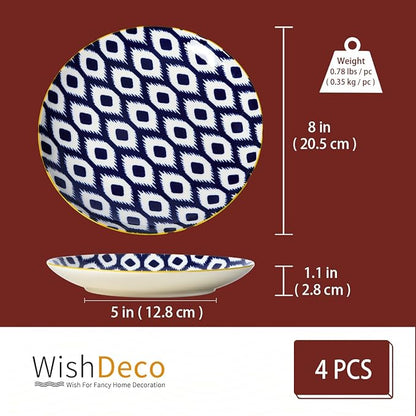 Large Appetizer Plates Set of 4, Colorful Dessert Plates 8 Inch, Ceramic Salad Plate, Small Round Dinner Plate, Beautiful Serving Dishes for Pasta, Snack, Fruit, Microwave & Dishwasher Safe