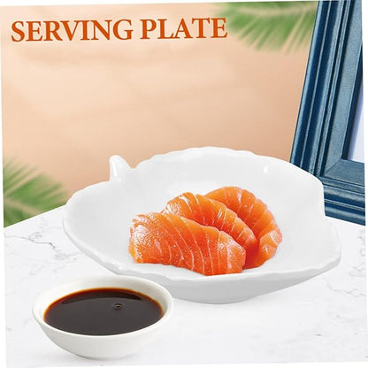 Amosfun Leaf-Shaped Food Plate Set 2-Piece Faux Ceramic Appetizer Serving Tray Decorative Snack Dishes for Outdoor Dining and Picnics