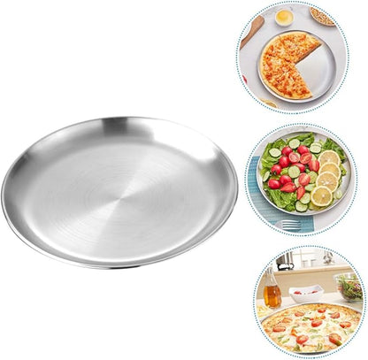 Alipis Stainless Steel Round Pizza Serving Tray Buffet Plate for Food Dessert Appetizers Easy to Clean Polished Finish for Daily Use Special Occasions