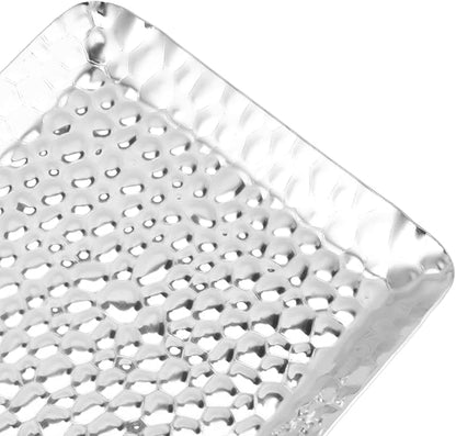 Towel Hammered Trays Stainless Steel Multi Purpose Dishwasher Dessert Tray Plate for Home Restaurant Hammered Appearance (Silver)