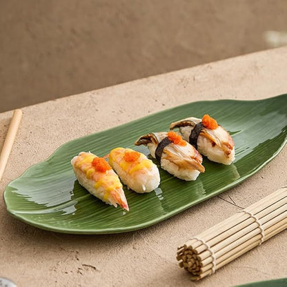 Zerodeko Sushi Plate Japanese Style Plate Sushi Dishes Baran Sushi Grass Sushi Platter Japanese Sushi Dish Oval Serving Plates Sushi Grass Baran Garnish Sushi Serving Plate Green Ceramics