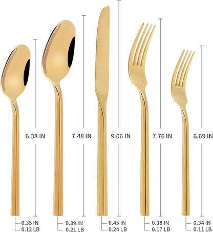 Silverware Set Flatware Set Shiny Gold Cutlery Set with Hexagon Handle Forged Stainless Steel Heavy 20 Pieces For Home Hotel Use Service for 4
