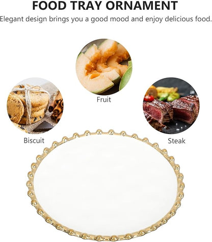 Nordic Style Round White Ceramic Appetizer Plate Gold Rim, Suitable for Family, Cafés, and Parties