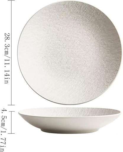 Party Supplies Fruit Tray Household Deep Plate Ceramic Salad Bowl Soup Plate White Rock Dish Household Kitchen Restaurant Plate Round Frosted Dining Plate Party Plates ( Color : A , Size : 11.14in )