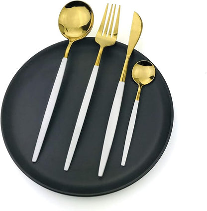 36-Pieces Silverware Mirror Polished Dinnerware Gold Flatware With White Handle, 18/0 Stainless Steel Cutlery Set For Home Kitchen Party Hotel Restaurant Wedding Service for 6