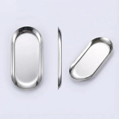 IMEEA 2-Pack Small Oval Tray, 7 x 3.3 Inch Stainless Steel Compact Vanity & Bathroom Counter Organizer for Jewelry, Perfume, Keys
