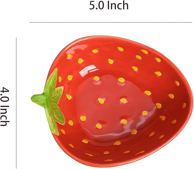 WAIT FLY Cute Multipurpose Ceramic Appetizer Plates Dessert Bowls Sauce Dish Seasoning Dishes Candy Nuts Snacks Dishes-Strawberry-4 PCS