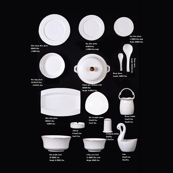 Dinner Set, Special Restaurant Dinnerware Set, Ceramic Tableware Set, White Porcelain 60-Piece Set, Kitchen Plate and Bowl Set,