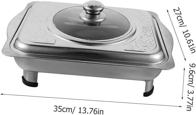 VALICLUD Stainless Steel Buffet Tray with Cover Rectangular Food Holder for Catering Skid Legs Elegant Design for Banquets and Parties Classic Serving Dish