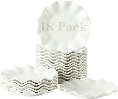 TAMAYKIM 18 Pieces 6 Inch Porcelain Dessert Plates, Small Appetizer Plates, Wavy Rim Dinnerware Sets, Microwave, Oven, and Dishwasher Safe, White