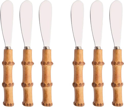 6-Piece Bamboo Silverware Set, Stainless Steel Flatware Hostess Serving Set Bamboo Utensils Tableware Set for Home Camping Travel Hotel - 6pcs Butter Knife