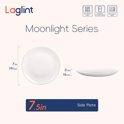 7.5 inch Appetizer Plate Set of 6, Lightweight Opal Glass Round Salad Plates for Dessert Kitchen, Dishwasher and Microwave Safe, Hand Painted Navy Blue Rim
