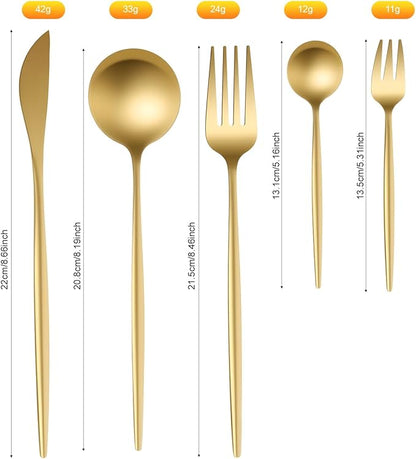 90 Pieces Gold Flatware Set, gold utensils set crafted from 410 and 420 stainless steel, gold cutlery set Include Knife Fork Spoon Set Tea Spoons Salad Forks Ideal for Kitchen Home Restaurant Wedding