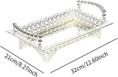 Rectangle Serving Tray Kitchen Counter Tray Dessert Cake Plate Fruit Basket for Office, Silver