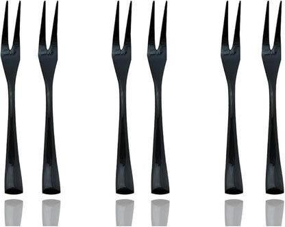 JASHII 18/10 Stainless Steel 6 Piece Mirror Polished Black Steak Fruit Fork Black Server Utensil Set 14CM