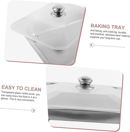 Stainless Steel Buffet Serving Tray Rectangular Canteen Dish with Cover Lightweight Four Leg Design for Easy Handling for Catering and Parties