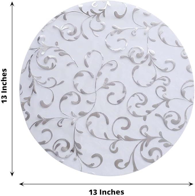 20 Pack 13" Silver Sheer Organza Placemats - Round Embossed Foil Flower Design Disposable and Elegant