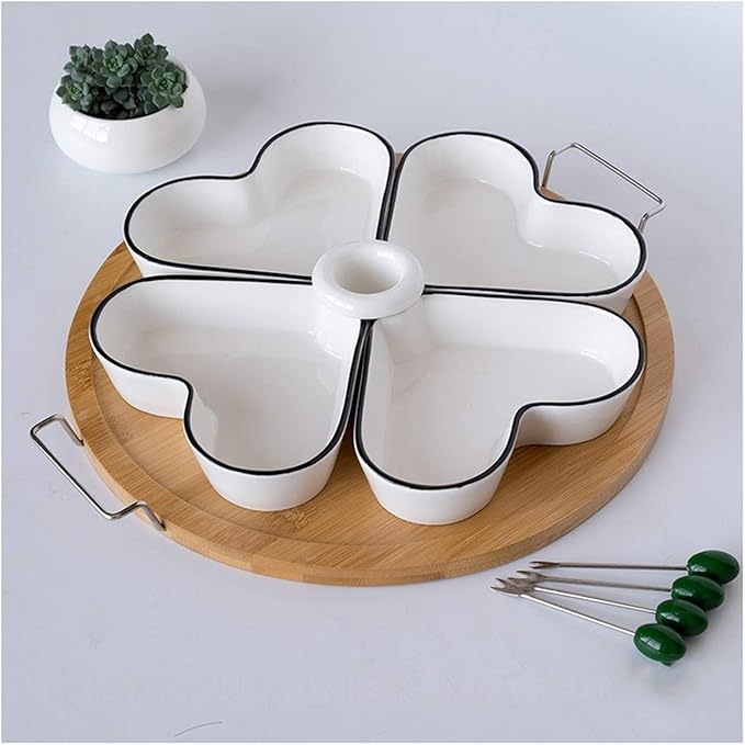 Condiment Tray Ceramic Appetizer Plate, Snack Plate, Tableware, Seasoning Plate, Dipping Sauce Plate, Fruit Plate with Bracket Platter Dip Sets(B)