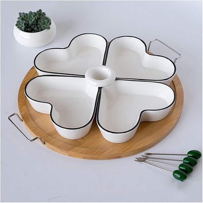 Condiment Tray Ceramic Appetizer Plate, Snack Plate, Tableware, Seasoning Plate, Dipping Sauce Plate, Fruit Plate with Bracket Platter Dip Sets(B)