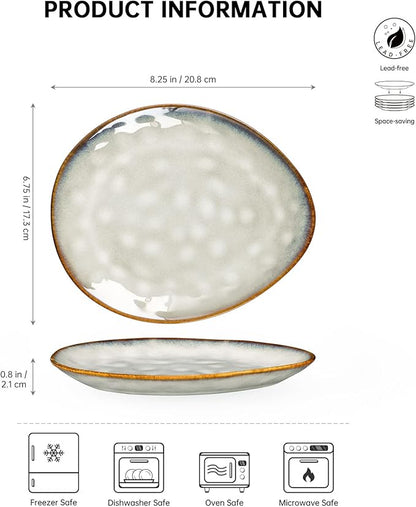 Henten Home Ceramic Appetizer Plates, 6.75 Inch Porcelain Dessert Plate, Cake, Snack Plates Set of 4, Salad Plate for Kitchen, Holiday Gifts, Dishwasher Safe (White)