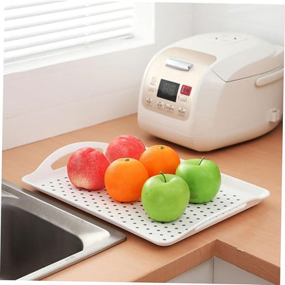 Luxshiny 1Pc Dot Rectangular Serving Tray Double Ear Handle Fruit Plate for Snacks Slip Design Stylish Storage for Home Hotels and Restaurants