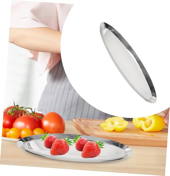 Stainless Boat Plate Divided Serving Tray Fish Plates Food Platter Oval Shape Metal Dish for Outdoor Picnic