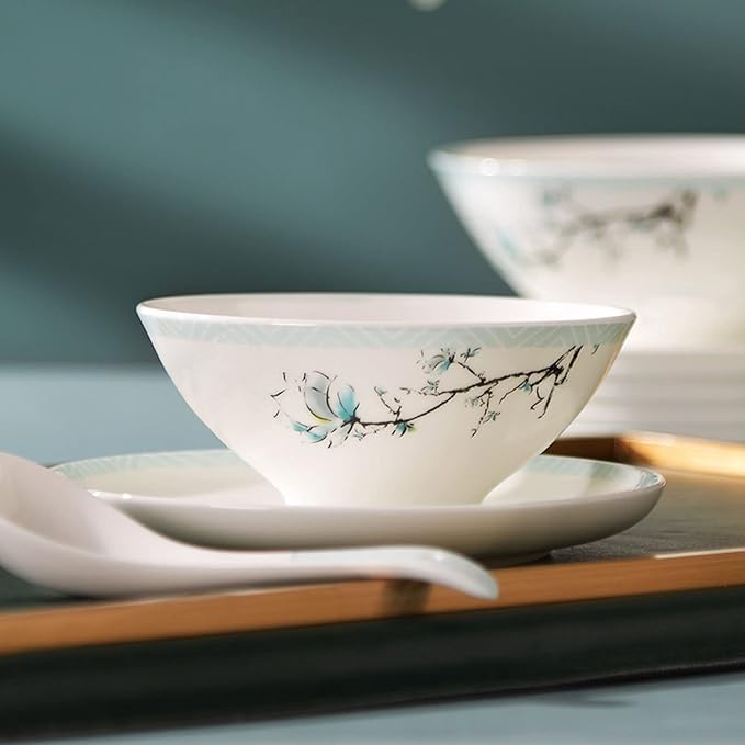 Elegant Bone China Dinnerware Set,Service for 4/6/8 People,Porcelain Dinnerware Sets,Ceramic Dinner Sets with Dishes/Plate/Bowl,Lead-Free Tableware,Dishwasher & Microwave Safe (White 48 Pcs)