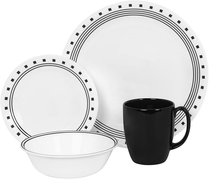 WORLD KITCHEN Corelle 16 Piece Livingware City Block Set, Black
