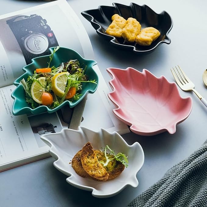 FAREWELL Dipping Bowls Leaf Shape Soy Sauce Dish Ceramic Soy Sauce Dish Appetizer Plate Condiment Sauce Bowl Salad Dessert Snack Appetizer Or Serving Condiment Appetizer Bowls (Color : D)