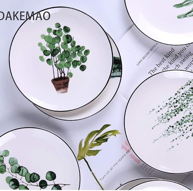 SHINING 8” Green Vegetable Ceramic Plate Creative Fruit Plate Household Steak Plate Plate Set of Ceramic Tableware (Plate D)