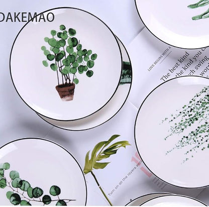 SHINING 8” Green Vegetable Ceramic Plate Creative Fruit Plate Household Steak Plate Plate Set of Ceramic Tableware (Plate D)