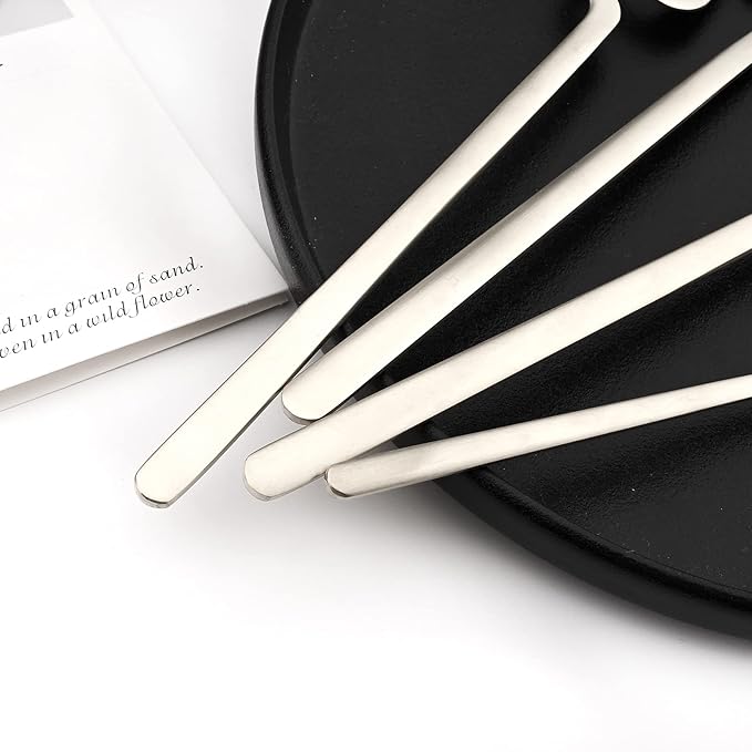 Hangable & Uinque Matte Silverware Flatware Set, 8-Pieces 18/10 Stainless Steel Cutlery Set Suitable For Family Couple Student Office Restaurant Party, Service for 2 (Silver)