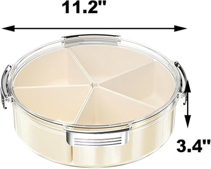 Beige Silver Round Plastic Divided Serving Tray with Lid, 5 Compartments Snack Tray Serving Platter for Biscuits, Fruit, Veggie, Candies and Hot Pot1