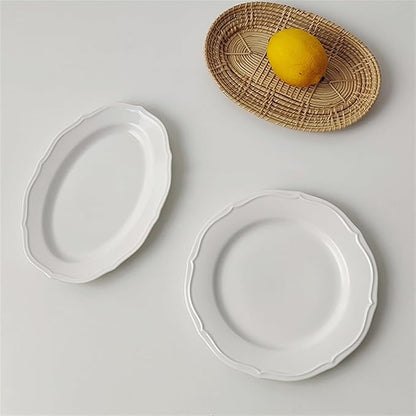 Dessert Plates Retro Lace Plate Simple Dinner Ceramic Salad Breakfast Dessert Home Restaurant Cafe Dinner Tableware(B,Large)