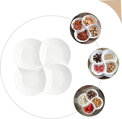 Ceramic 4-Compartment Food Serving Plate Divided Snack Tray for Appetizers Sturdy Porcelain Meal Tray for Parties and Entertaining